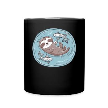 Pisces zodiac sign sloth with flowers and - Full Colour Mug - black - Front