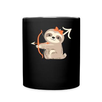 Schütze Sternzeichen Faultier Design mit Bogen - Tasse einfarbig - Schwarz - Vorne