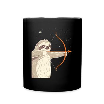 Sagittarius Zodiac Sloth with Bow and Arrow - Full Colour Mug - black - Front