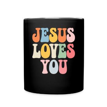 Jesus loves you Christian saying - Full Colour Mug - black - Front