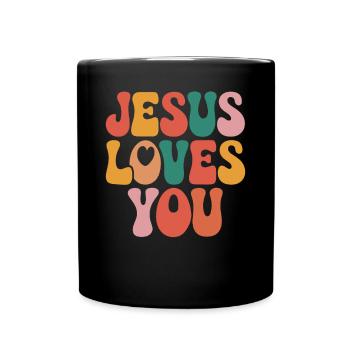 Jesus loves you Christian saying - Full Colour Mug - black - Front