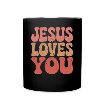 Jesus loves you Christian saying - Full Colour Mug - black - Front