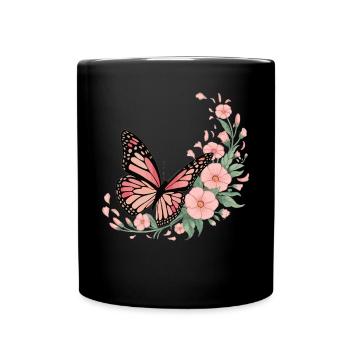 Butterfly with flowers - Full Colour Mug - black - Front