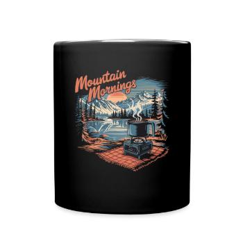 Morning in the mountains, picnic at the lake with - Full Colour Mug - black - Front