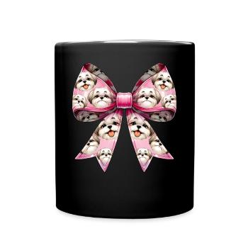 Coquette Bow Shih Tzu Dog Mom Pattern Pink - Full Colour Mug - black - Front