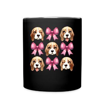 Coquette Bow Beagle Dog Mom Pink Ribbon - Full Colour Mug - black - Front