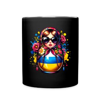 Ukraine Matroschka mit Sonnenbrille für Ukrainer - Tasse einfarbig - Schwarz - Vorne