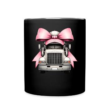Coquette Bow Trucker Truck Driver Mom Ribbon - Full Colour Mug - black - Front