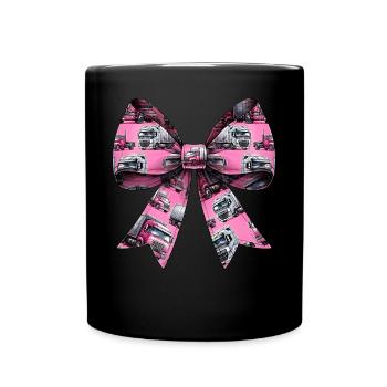 Coquette Bow Trucker Truck Driver Pattern Pink - Full Colour Mug - black - Front
