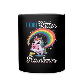 Mignons arcs-en-ciel de licorne qui pètent - Mug uni - noir - Devant