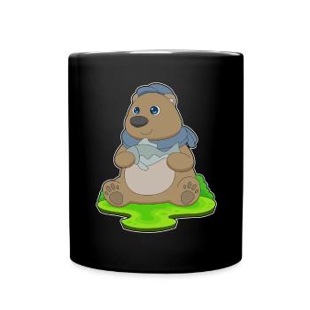 Bär Angler Fisch Angeln - Tasse einfarbig - Schwarz - Vorne