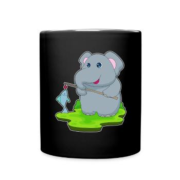 Elefant Angler Fisch Angeln - Tasse einfarbig - Schwarz - Vorne