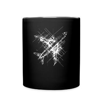 Flugzeug Line Art - Tasse einfarbig - Schwarz - Vorne