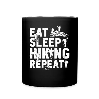 Eat Sleep Hiking Repeat - Mountain Hiking Lover - Full Colour Mug - black - Front