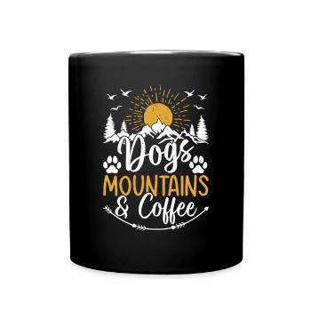 Dogs, Mountains & Coffee - Dog Lover Mountain - Tasse einfarbig - Schwarz - Vorne