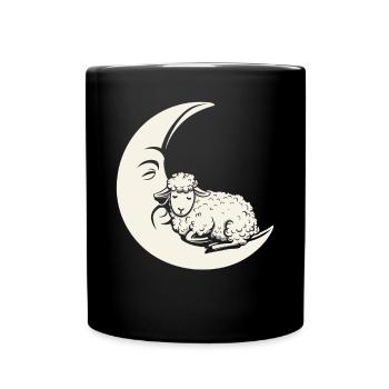 Träumender Mond Mit Schaf - Fantasievolle Flucht - Tasse einfarbig - Schwarz - Vorne