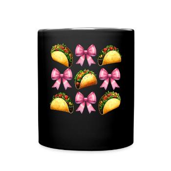 Coquette Bow Tacos Mexican Food Pink Ribbon - Full Colour Mug - black - Front