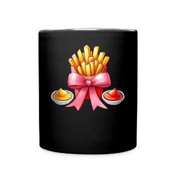 Kokette Schleife Pommes Frites Mama Muttertag - Tasse einfarbig - Schwarz - Vorne