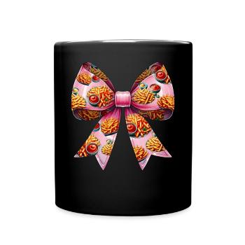 Kokette Schleife Pommes Frites Mama Muttertag - Tasse einfarbig - Schwarz - Vorne