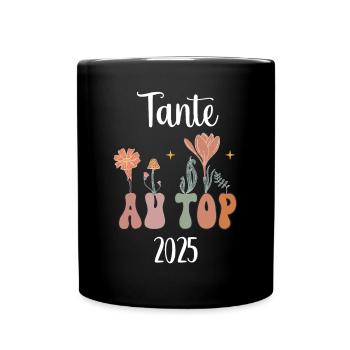 Tante 2025 an der Spitze Blumen Schwangerschaftsankündigung - Tasse einfarbig - Schwarz - Vorne