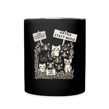 Demo Katzen gegen rechts  - Tasse einfarbig - Schwarz - Vorne