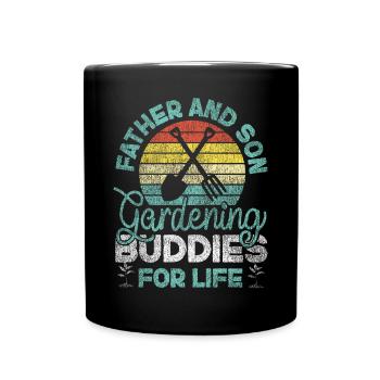 Amoureux des plantes jardinage papa fils - Mug uni - noir - Devant