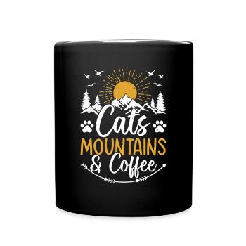 Cats, Mountains & Coffee - Cat Lover Mountain - Tasse einfarbig - Schwarz - Vorne