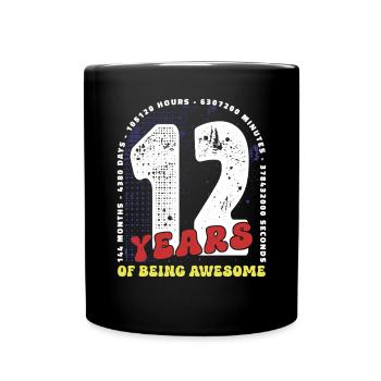 12 Years Birthday Months Days Hours Minutes - Full Colour Mug - black - Front