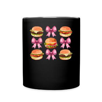 Coquette Bow Burger Hamburger Pink Ribbon Mom - Full Colour Mug - black - Front