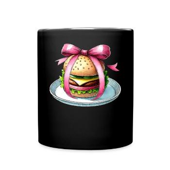 Coquette Bow Burger Hamburger Pink Ribbon Mom - Full Colour Mug - black - Front