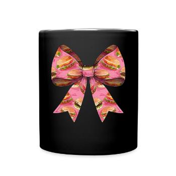 Coquette Bow Burger Hamburger Pink Ribbon Mom - Full Colour Mug - black - Front