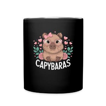 Süße Capybara mit Herzen und Brille, Capybaras - Tasse einfarbig - Schwarz - Vorne