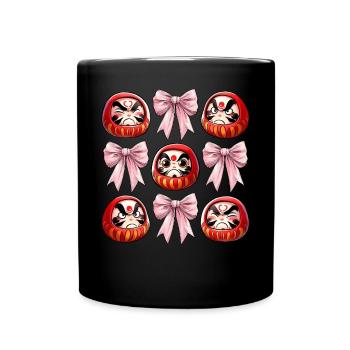 Coquette Bogen Daruma Puppe Japan Rosa Schleife - Tasse einfarbig - Schwarz - Vorne