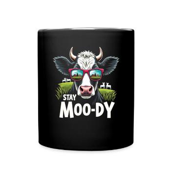 Stay Moo-dy Lustiges Kuh Tierliebhaber Bauernhof - Tasse einfarbig - Schwarz - Vorne