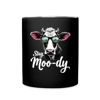 Stay Moo-dy Lustiges Kuh Tierliebhaber Bauernhof - Tasse einfarbig - Schwarz - Vorne