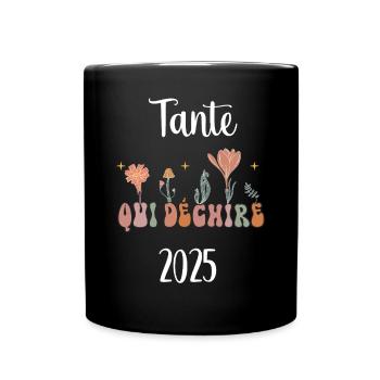 tante 2025 qui déchire fleurs annonce grossesse - Mug uni - noir - Devant
