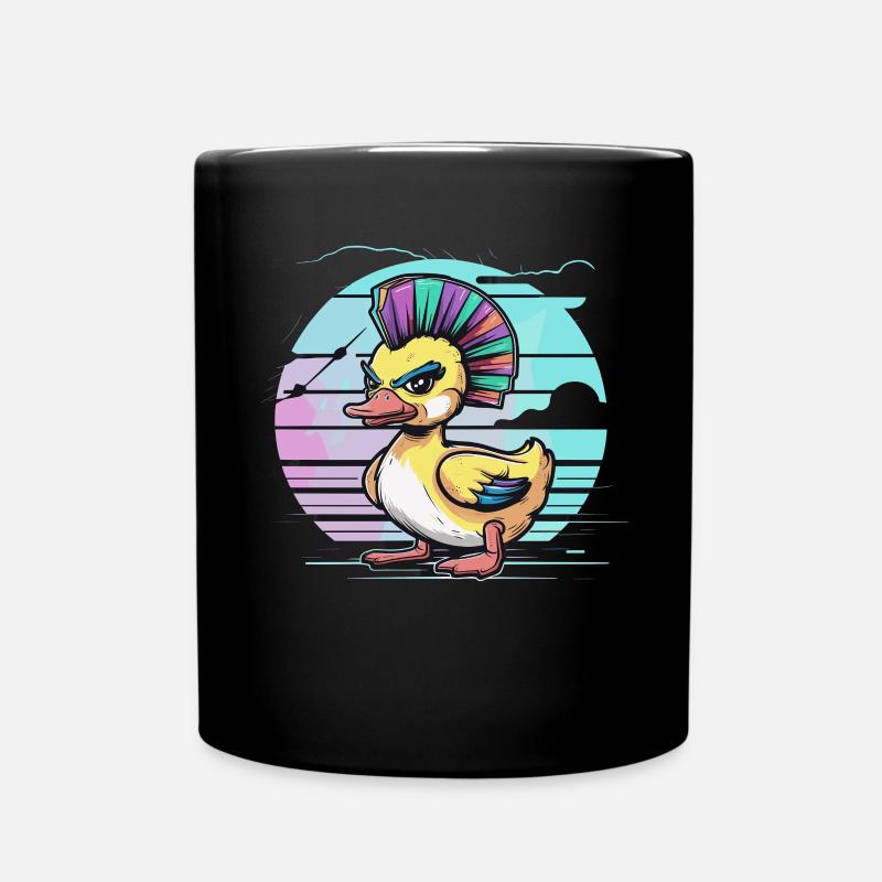 Punk-Ente Mit Regenbogen Irokesenschnitt Vor - Tasse einfarbig - Schwarz