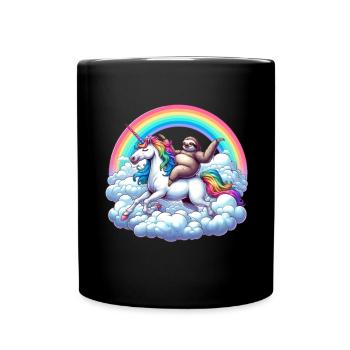 Paresseux chevauchant une licorne sous des nuages arc-en-ciel - Mug uni - noir - Devant