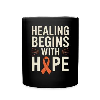 Orange Ribbon Acute Myeloid Leukemia Awareness - Full Colour Mug - black - Front