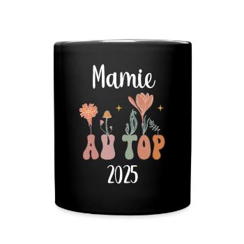 Oma 2025 an der Spitze Blumen Schwangerschaftsankündigung - Tasse einfarbig - Schwarz - Vorne