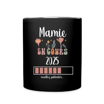 mamie 2025 en cours fleurs annonce grossesse - Mug uni - noir - Devant
