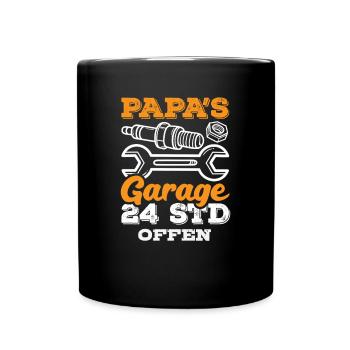 Papa's Garage 24 Std. Offen - Tasse einfarbig - Schwarz - Vorne