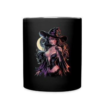 Belle sorcière au clair de lune avec chapeau magique et - Mug uni - noir - Devant