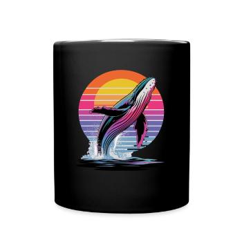 Whale at sunset in front of a colorful - Full Colour Mug - black - Front