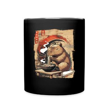 Cute Kawaii Capybara Food Ramen Japanese - Full Colour Mug - black - Front