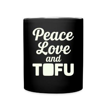 Vegan Vegetarian: Peace, Love and Tofu - Full Colour Mug - black - Front