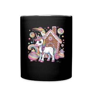Magic Unicorn and Gingerbread House with - Full Colour Mug - black - Front