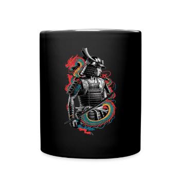 Samurai mit Drachen im Hintergrund - Japanische - Tasse einfarbig - Schwarz - Vorne