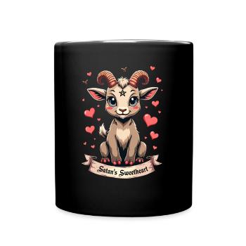 Satan's Favorite - Cute Goat with Heart - Full Colour Mug - black - Front