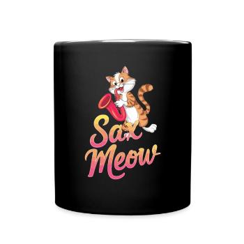 Sax Meow Cat Playing Saxophone Funny - Full Colour Mug - black - Front